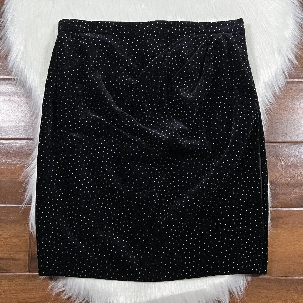 Theory Size 4 Black White Polka Dot Velvet‎ Pleated Wrap Skirt